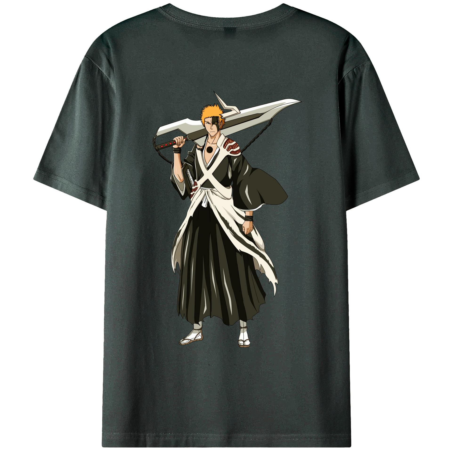 （画像用） ブリーチ 黒崎一護（くろさき いちご）BLEACH Kurosaki Ichigo 綿100％ メンズ半袖Tシャツ（バックプリント） 通気性
